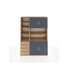 Hyperion Dolap 9 Raflı 4 Çekmeceli 4 Kapaklı 132x44x195 Çam-Antrasit/Çam