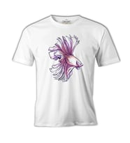 Pink Beta Fish in Watercolor Style Beyaz Erkek Tshirt