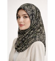 İpekal Mono Organik Pamuk Eşarp -  06248 (Siyah-Yeşil)