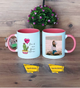 Arkadaşa Hediye Kaktüs Kupa Bardak Pembe Fotoğraflı Doğum Günü Hediyesi