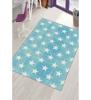 Mavi Kaymaz Tabanlı Yıkanabilir Yıldızlı Bebek Halısı KD079