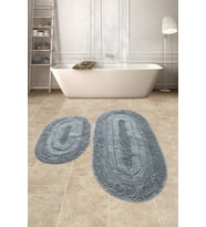 Doğal Pamuklu Spagetti Oval Gri 2'li Banyo Paspası Seti Banyo Halısı Yıkanabilir