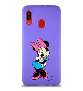 Samsung Galaxy A20 Soft Premier Kapak Minnie Mouse-D Tasarımlı Silikon Kılıf - Mor (Şeffaf)