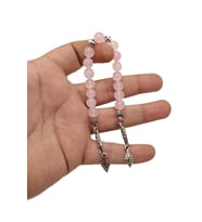 Gümüş Renk Kombinli Doğal Pembe Kuvars Taşı Zaza Tesbih (Fuşya)