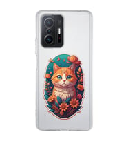 Xiaomi Mi 11T - 11T Pro Uyumlu Çiçek ve Kedi Tasarımlı Şeffaf Telefon Kılıfı