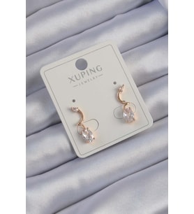 Xuping Rose Gold Renk Zirkon Taşlı Kıvrımlı Küpe