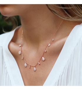 Damla Zirkon Taşlı Rose Gold Kaplama Gümüş Trend Kolye