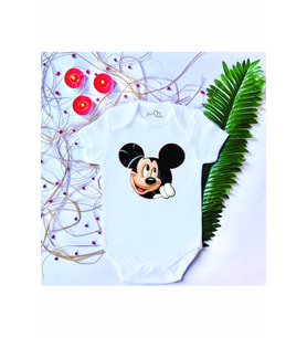 Unisex Bebek Baskılı Mouse %100 Pamuklu Çıtçıtlı Body Zıbın