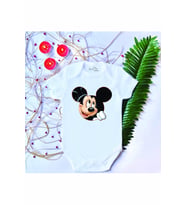 Unisex Bebek Baskılı Mouse %100 Pamuklu Çıtçıtlı Body Zıbın