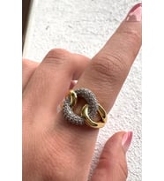 V.I.P Çift Renk Seri Chain Love Tasarım Zirkon Taşlı Ayarlanabilir Çelik Yüzük