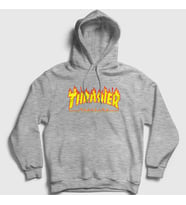 Presmono Unisex Gri Logo Thrasher Kapüşonlu Sweatshirt 277892tt (Gri)