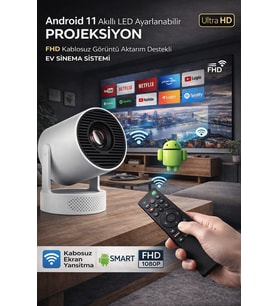 Taşınabilir Akıllı LED Projeksiyon FHD WiFi 6 Kablosuz Görüntü Aktarımlı Ev Sinema Sistemi Ultra HD