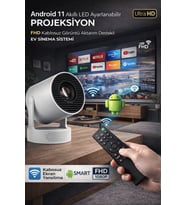 Taşınabilir Akıllı LED Projeksiyon FHD WiFi 6 Kablosuz Görüntü Aktarımlı Ev Sinema Sistemi Ultra HD (Beyaz)