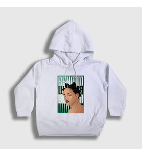 Presmono Unisex Çocuk Beyaz Poster Rihanna Kapüşonlu Sweatshirt 338268tt
