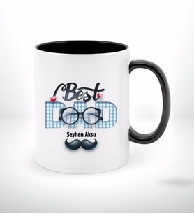 BK Gift Kişiye Özel Babalar Günü Hediyesi Best Dad Tasarımlı Siyah Beyaz Kupa Bardak-1