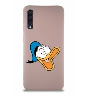 Samsung Galaxy A50 Soft Premier Kapak Donald Duck-E Tasarımlı Silikon Kılıf - Pudra (Şeffaf)