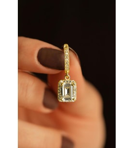 Zirkon Taşlı Gold Tektaş Sallantılı Baget Gümüş Küpe