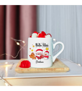 Mutlu Yıllar & Merry Christmas Tasarımlı Ahşap Tabaklı Kişiye Özel Türk Kahvesi Fincanı