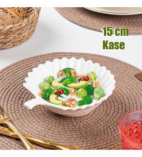 Porsima 1747N t Porselen Kase, Derin Salata Kase Sunum, Servis Kasesi Servis Tabağı Yaprak Desenli 15 Cm