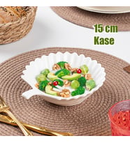 Porsima 1747N t Porselen Kase, Derin Salata Kase Sunum, Servis Kasesi Servis Tabağı Yaprak Desenli 15 Cm