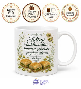 Antep Baklavası Yanında Şekersiz Çay İçenlere Fıstık Yeşili Kupa Hediye Bardak