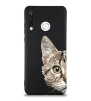 Huawei P 30 Lite Uyumlu Lansman Kılıf Catface Tasarımlı İçi Kadife Siyah Kapak (Şeffaf)
