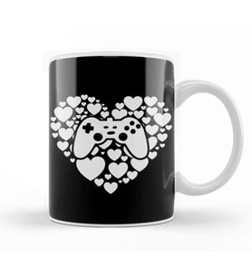 Video Gamer Heart Controller Valentines Day Kupa Bardak Porselen