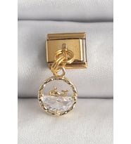 316L Çelik Gold Renk Sallantı Zirkon Taşlı Balina Model Nomination Charm 5886 - SSSSSS3355-6562