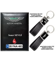 Plakanıza Özel Aston Martin Logolu Siyah Ruhsat Kabı ve Anahtarlık