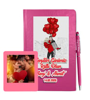 Sevgililer Gününe Özel Pembe Defter Kalem & Instagram Çerçeve Hediye Seti 16