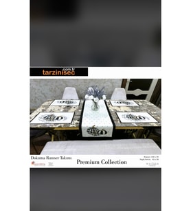 Balkabağı Desenli Runner 40 X 140 Ve Amerikan Servis Takımı