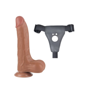 Belden Bağlamalı 22cm Kayan Deri Çift Katmanlı Dong Brown Strap On Dildo