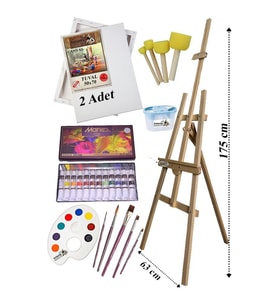 Akrilik Boya Resim Başlangıç Seti Maries 12 Renk Akrilik Boya Şövalye 2 Tuval 50x70 Fırça Spatula Şövale 