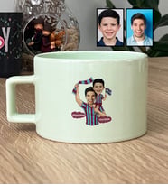 Kişiye Özel Karikatürlü Bordo Mavi Taraftar Baba Oğul Lüks Pastel Fincan Babalar Günü Hediyesi