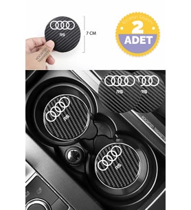 Audi RS Yazılı Karbon Bardak Altlığı Audi Armali RS İçin Spor ve Şık 7 cm 2 Adet Tasarım