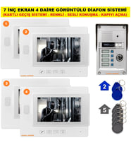 7 İNÇ EKRAN 4 DAİRELİK GÖRÜNTÜLÜ DİAFON SİSTEMİ (KARTLI GEÇİŞ-RENKLİ-SESLİ KONUŞMA-KAPIYI AÇMA)