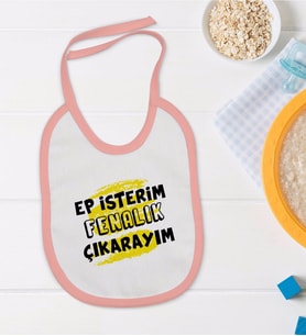 BK Kids Ep İsterim Tasarımlı Pembe Bebek Mama Önlüğü-6