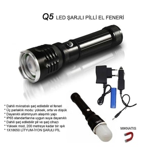 Flaşörlü Uzun Mesafeli Şarjlı Pilli Mıknatıslı El Feneri Wt-282