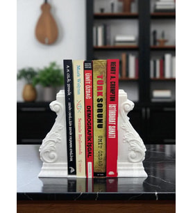 ToDekora Klasik Motifli Kitap Tutucu 2’li – Mermer Görünümlü – Kütüphane Düzeni, Hediyelik (Beyaz-Siyah)