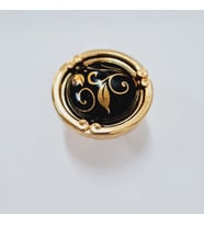 PORSELEN DÜĞME KULP METAL GOLD SİYAH DESENLİ  / 5 ADET
