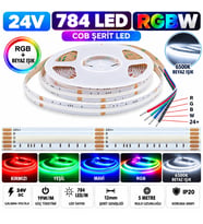 5 Metre 24V 784 Led 12 mm RGB+W RGB ve Beyaz Cob Şerit Led 5 Pin