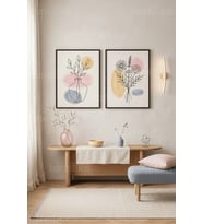 Minimalist Çiçek 2'li Ahşap Çerçeveli Tablo Seti