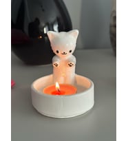 Üşüyen Kedi Mumluk (Krem)