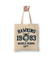 Hawkins Middle School Stranger Things Bez Çanta Uzun Saplı Alışveriş Çantası Plaj Çantası (Beyaz)