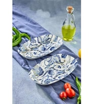 Cooker CKR4242 Mavi Desenli Beyaz Porselen Kayık Tabak 24.5 cm 2'li