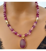 El yapımı Pembe Kuvars ve Yeşim Taşı Kolye, Altın Kaplama Hematit, Doğal Taş, Kadınlar İçin, Yıldönümü, Doğum Günü Hediyesi, Özel Hediye (Pudra Pembe)