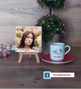 Rehber Öğretmen Fotoğraflı Dekoratif Taş, Ahşap Altlıklı Türk Kahvesi Fincanı Hediye (Model 3)