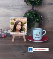Rehber Öğretmen Fotoğraflı Dekoratif Taş, Ahşap Altlıklı Türk Kahvesi Fincanı Hediye (Model 3)