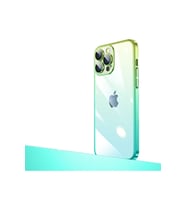 Apple iPhone 12 Pro Uyumlu Kılıf Parlak Renk Geçişli Kamera Korumalı Zore Senkron Kapak (Açık Pembe - Yeşil)