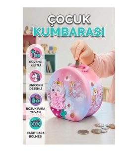 Mini Çocuk Para Kasası Anahtarlı Kilitli Güvenli Birikim Kutusu